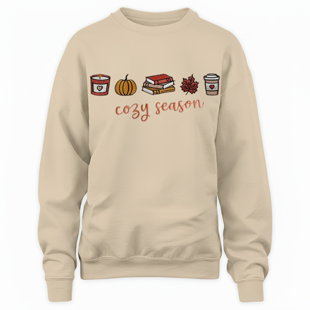 Cute Autumn and Books Embroidered Sweatshirt For Book Lovers