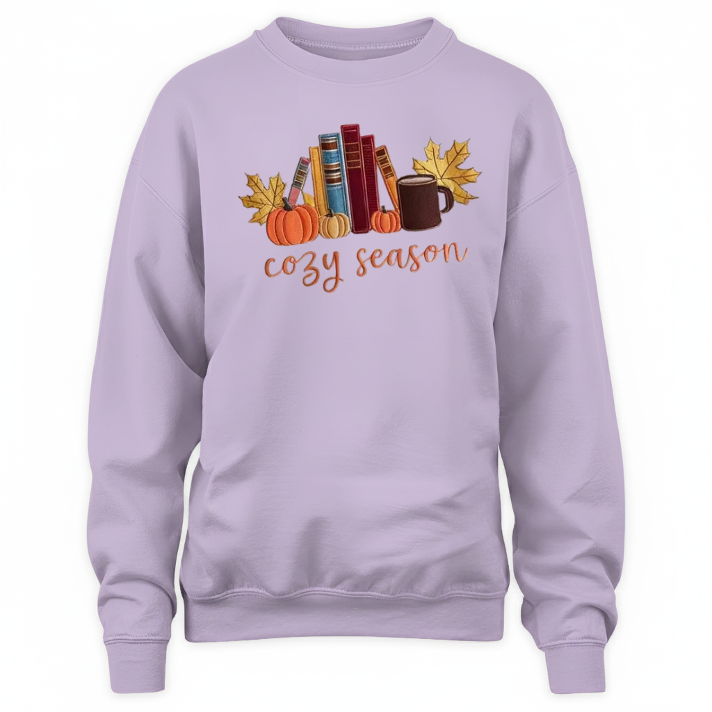 Cozy Season With Books Embroidered Sweatshirt For Book Lovers
