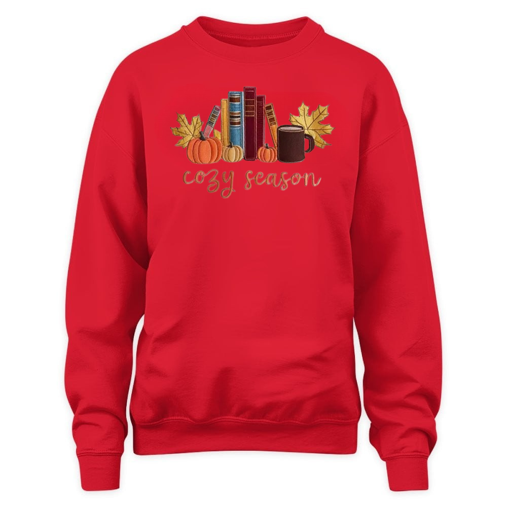 Cozy Season With Books Embroidered Sweatshirt For Book Lovers