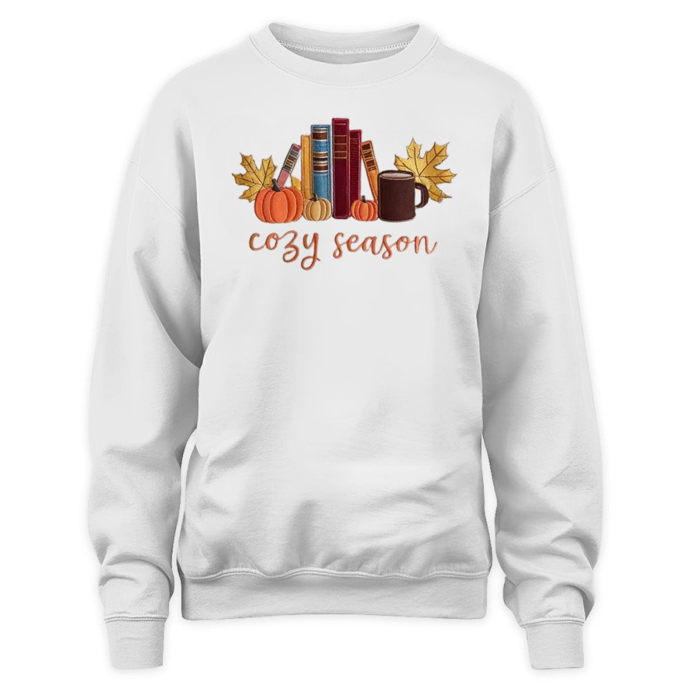 Cozy Season With Books Embroidered Sweatshirt For Book Lovers