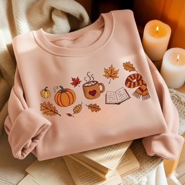 Books, Pumpkin Spice, Cozy Autumn Embroidered Sweatshirt For Book Lovers