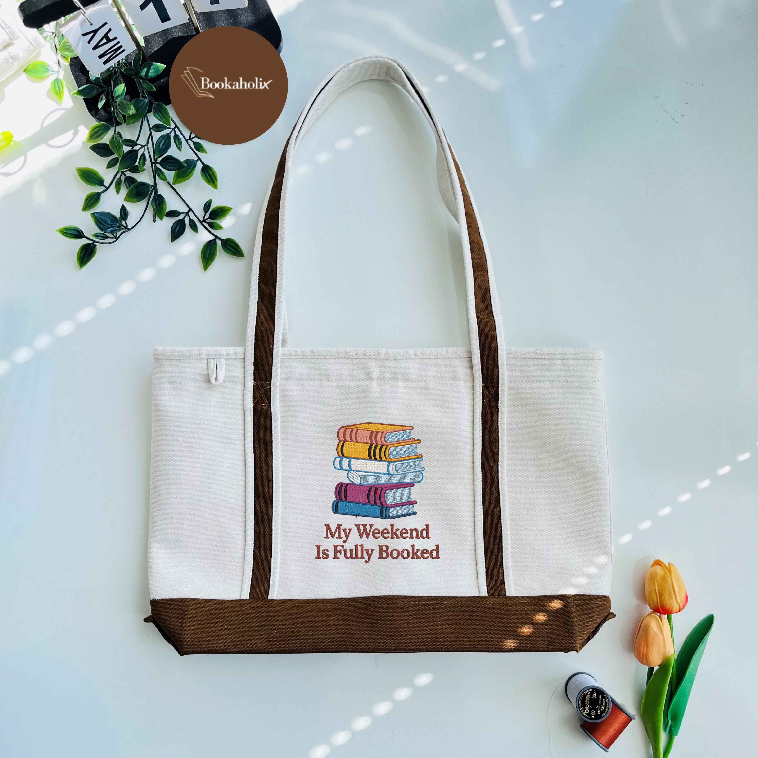 My Weekend Is Fully Booked Embroidered Tote Bag For Book Lovers