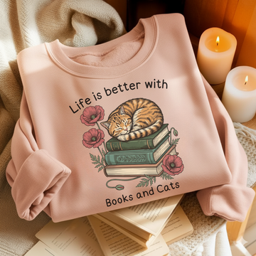 Life Better With Cat And Books - BookCatSW05- Crew Neck Sweatshirt