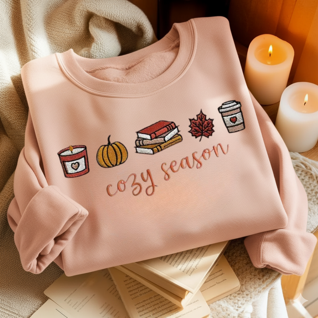 Cute Autumn and Books Embroidered Sweatshirt For Book Lovers