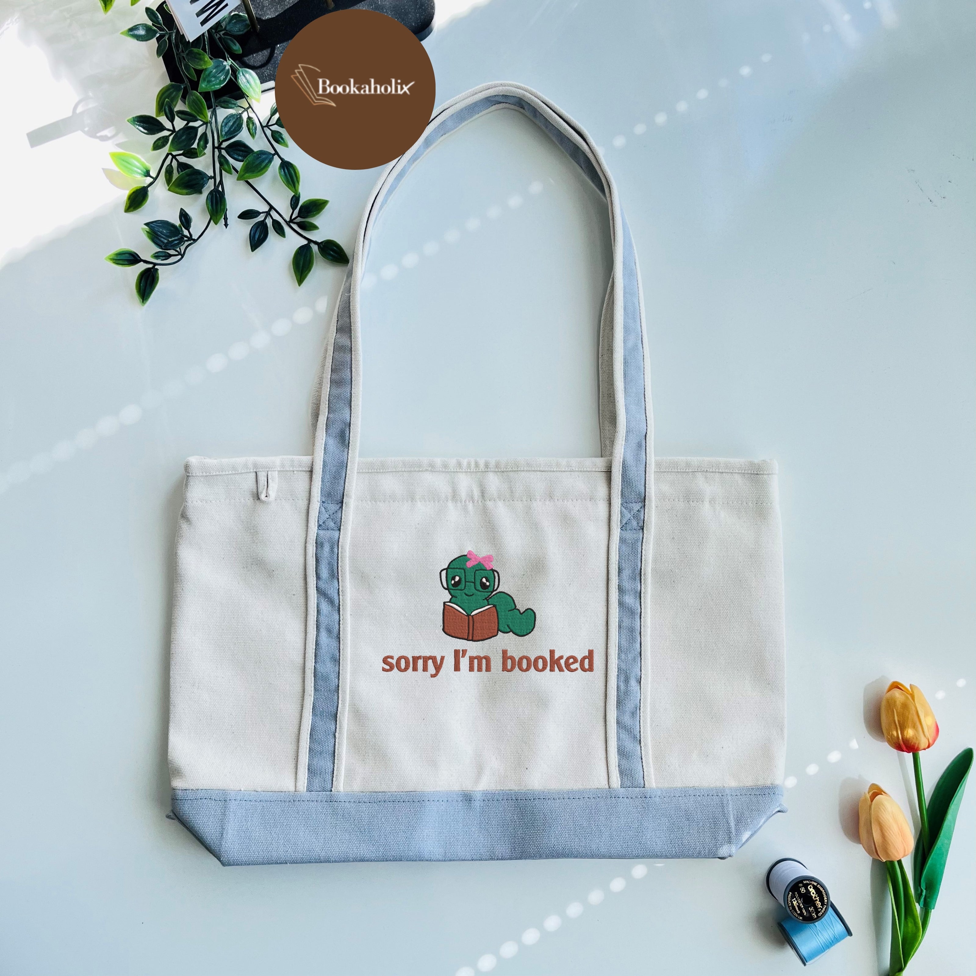 Bookworm - Sorry I'm Booked Embroidered Tote Bag For Book Lovers