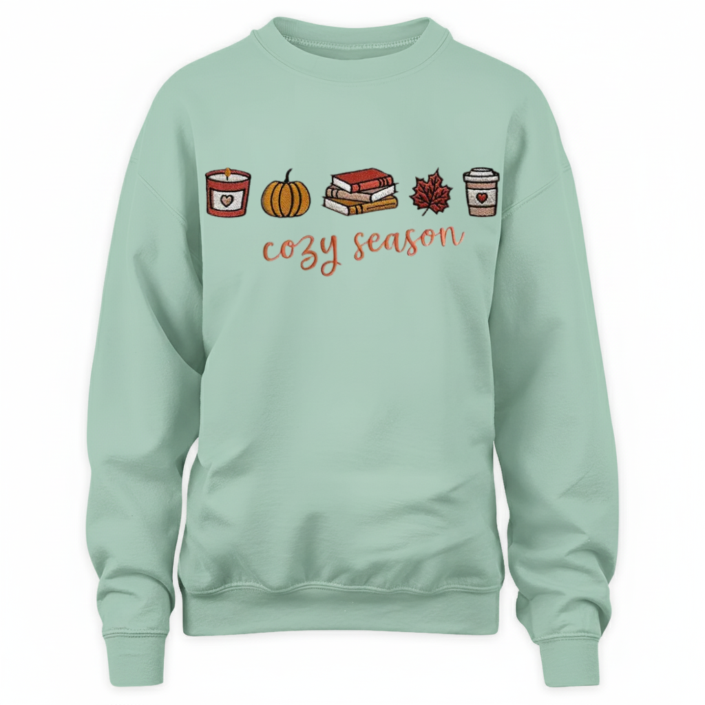 Cute Autumn and Books Embroidered Sweatshirt For Book Lovers