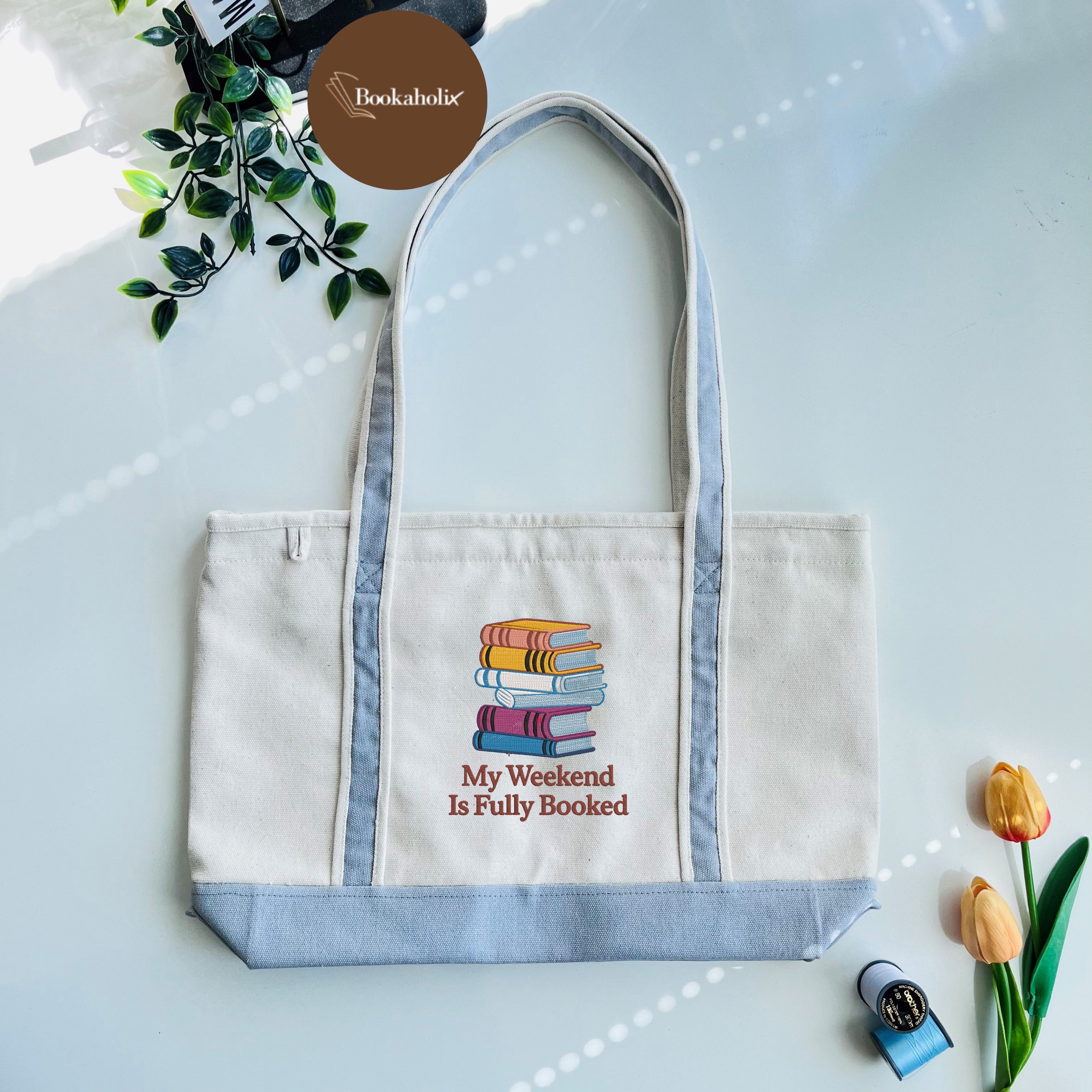 My Weekend Is Fully Booked Embroidered Tote Bag For Book Lovers