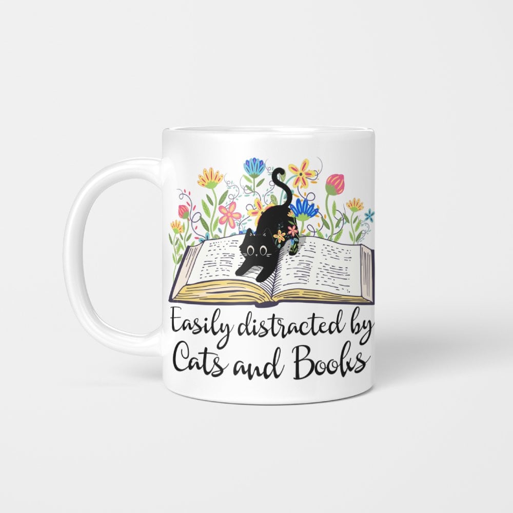 Easily distracted by Cats and Books 2 Mug For Bookaholic