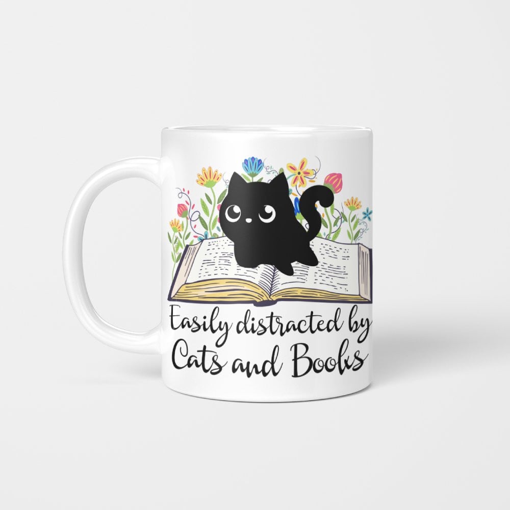 Easily distracted by Cats and Books Mug For Bookaholic
