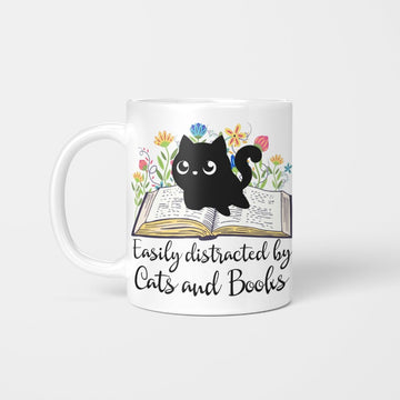 Easily distracted by Cats and Books Mug For Bookaholic