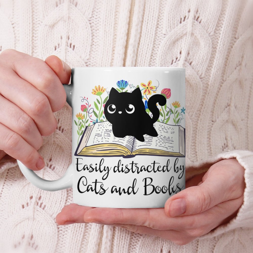 Easily distracted by Cats and Books Mug For Bookaholic