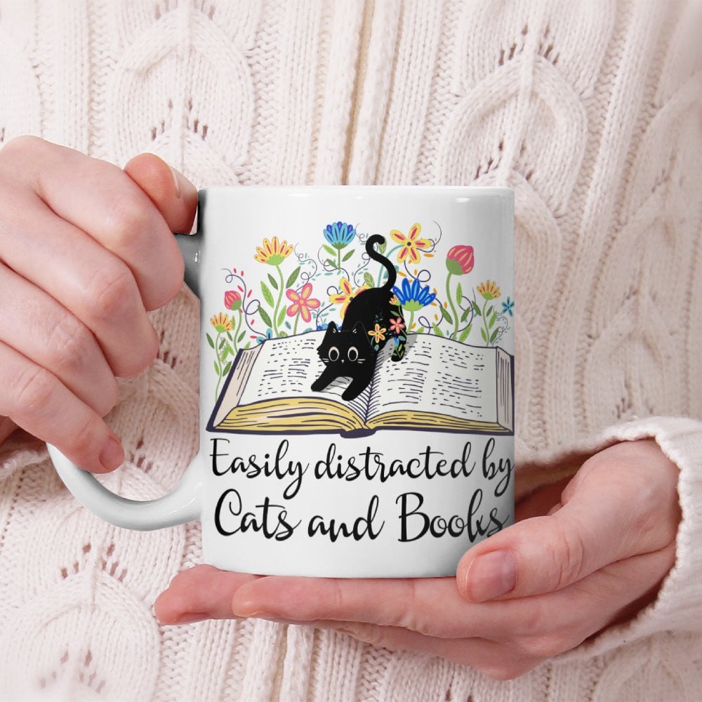 Easily distracted by Cats and Books 2 Mug For Bookaholic