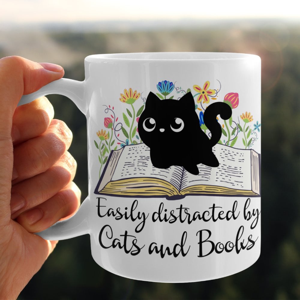 Easily distracted by Cats and Books Mug For Bookaholic