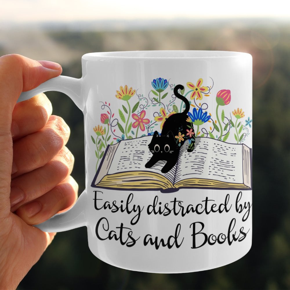 Easily distracted by Cats and Books 2 Mug For Bookaholic