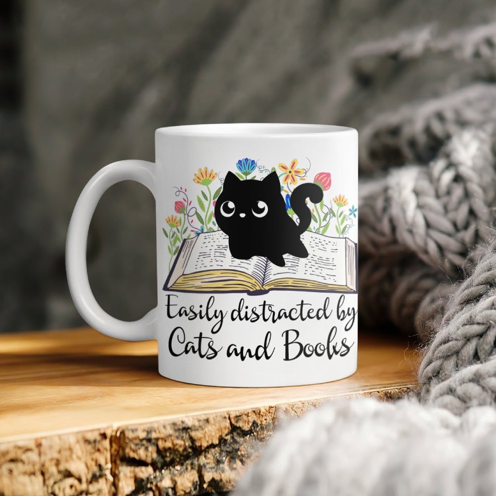 Easily distracted by Cats and Books Mug For Bookaholic