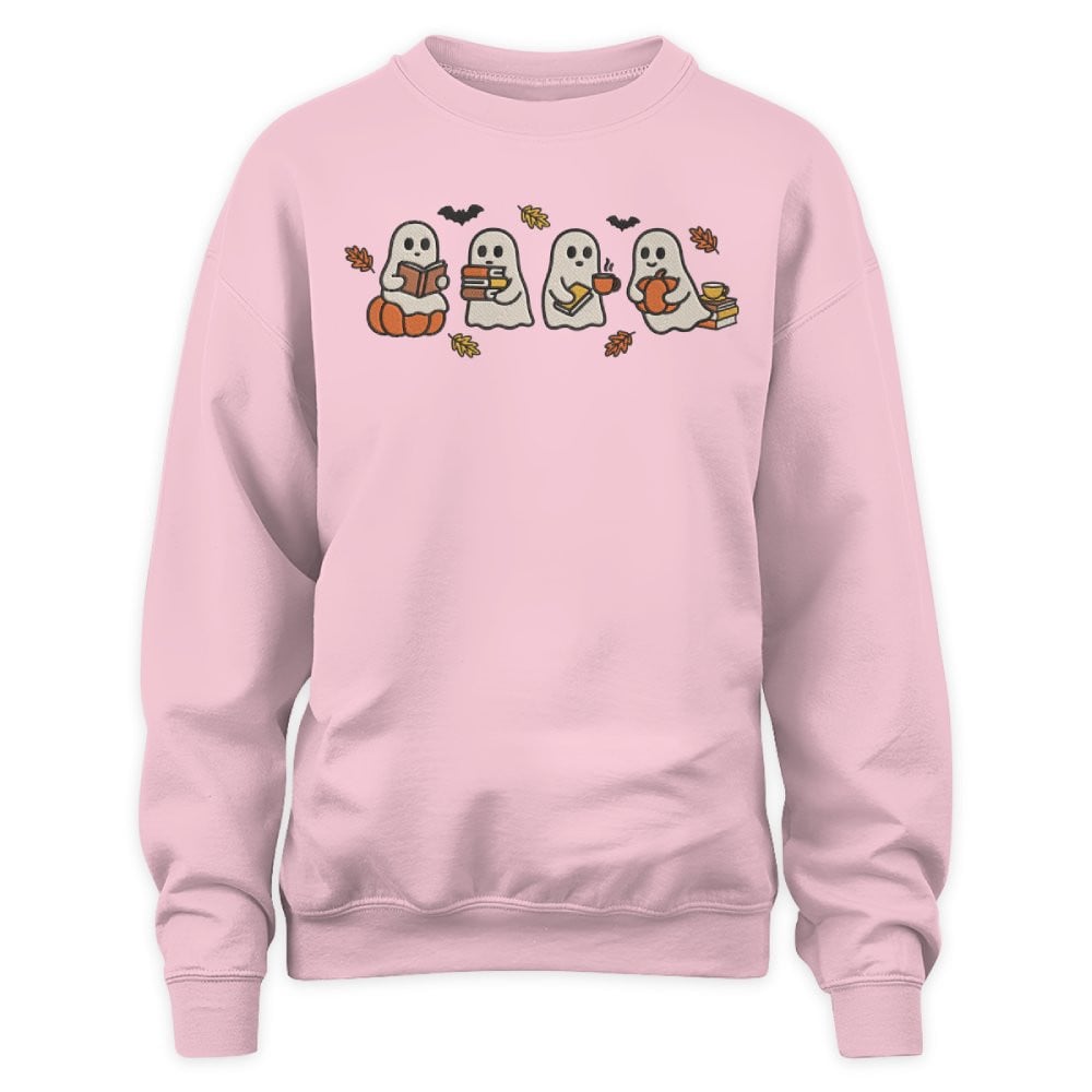 Cute Halloween Ghosts Reading Books Embroidered Sweatshirt For Book Lovers