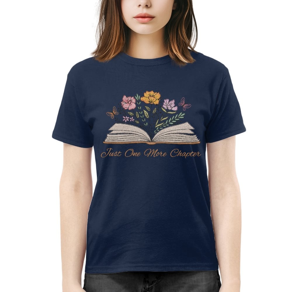 Just One More Chapter With Floral Embroidered Shirt For Book Lovers