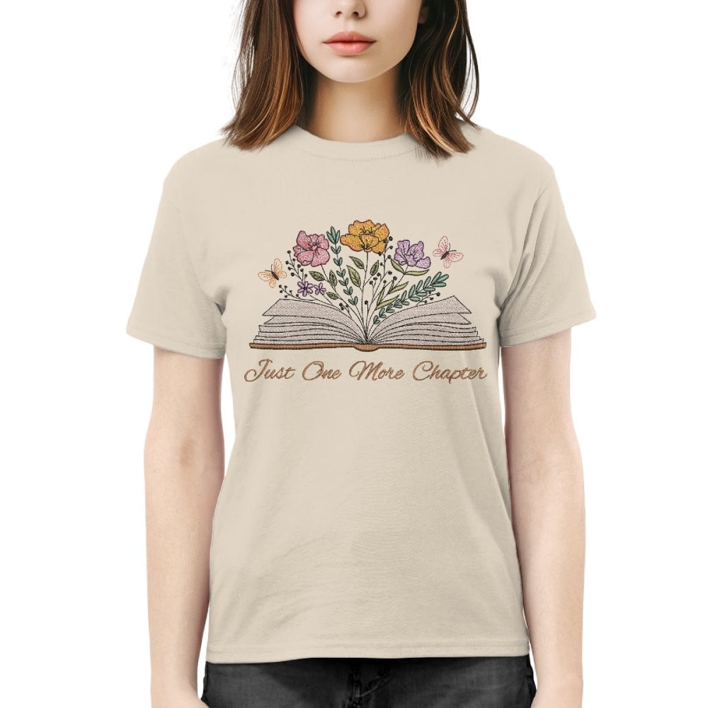 Just One More Chapter With Floral Embroidered Shirt For Book Lovers