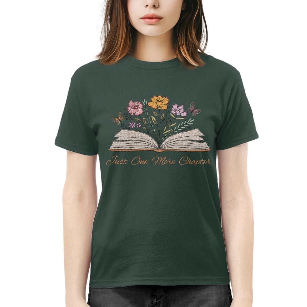 Just One More Chapter With Floral Embroidered Shirt For Book Lovers