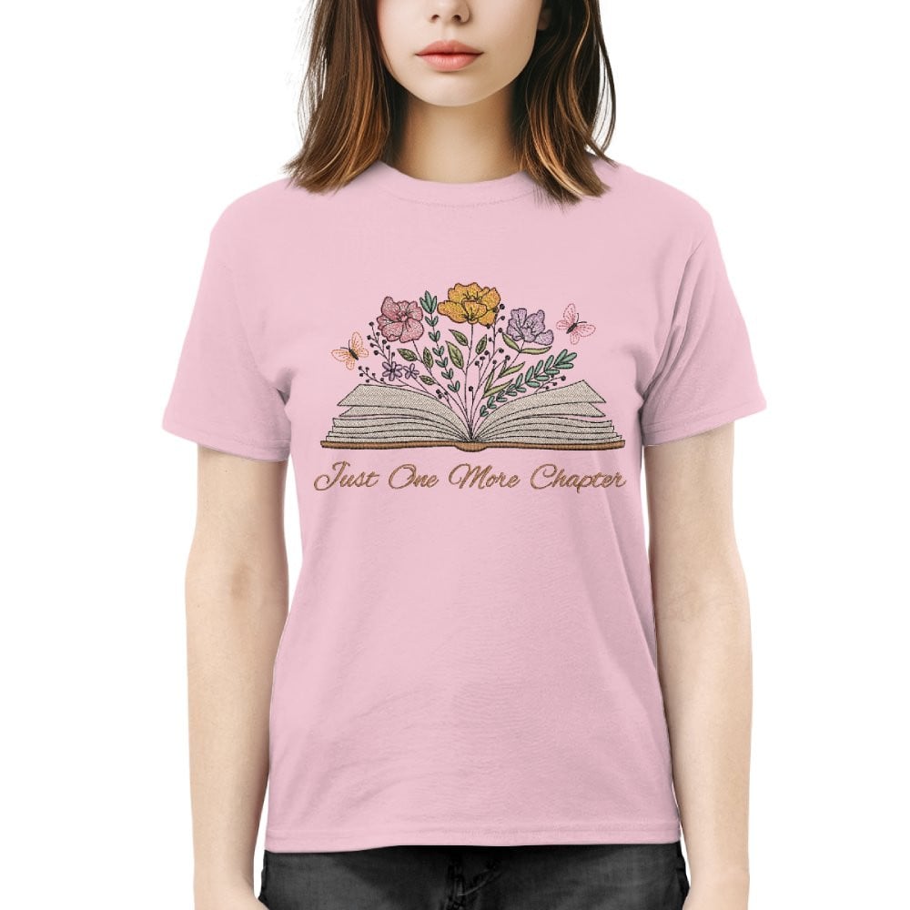 Just One More Chapter With Floral Embroidered Shirt For Book Lovers