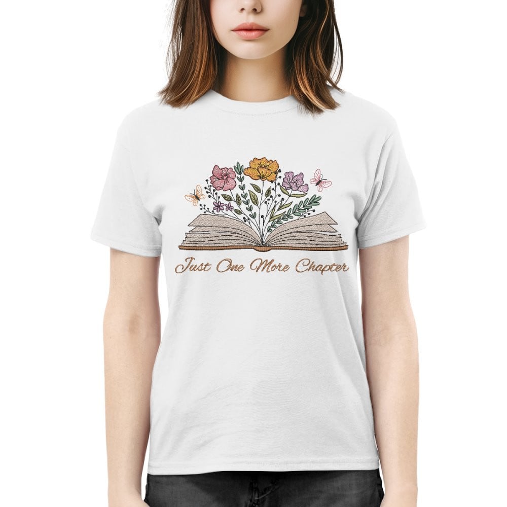Just One More Chapter With Floral Embroidered Shirt For Book Lovers
