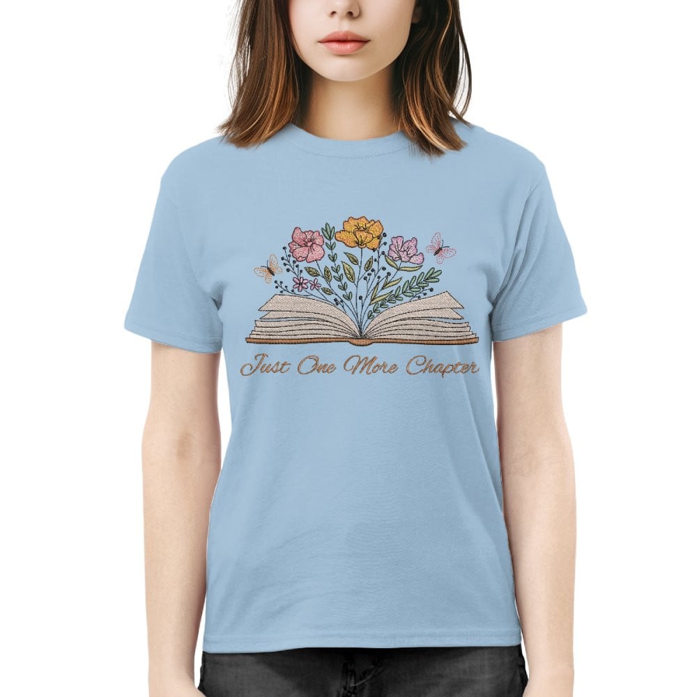 Just One More Chapter With Floral Embroidered Shirt For Book Lovers