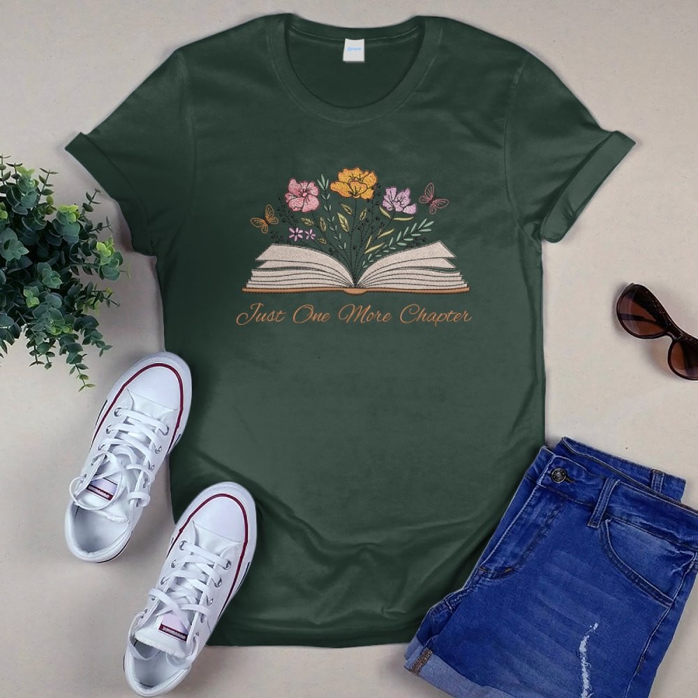 Just One More Chapter With Floral Embroidered Shirt For Book Lovers