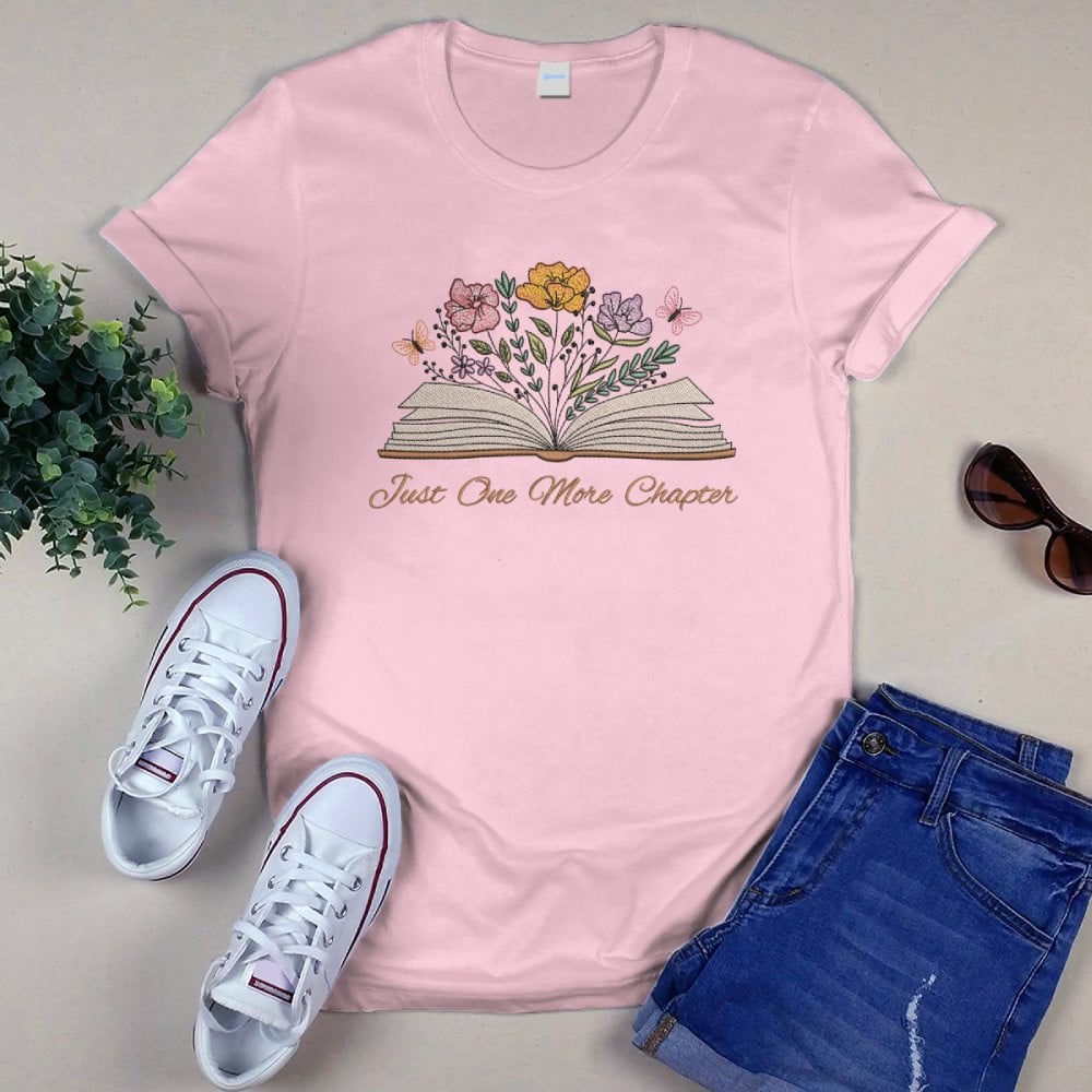 Just One More Chapter With Floral Embroidered Shirt For Book Lovers