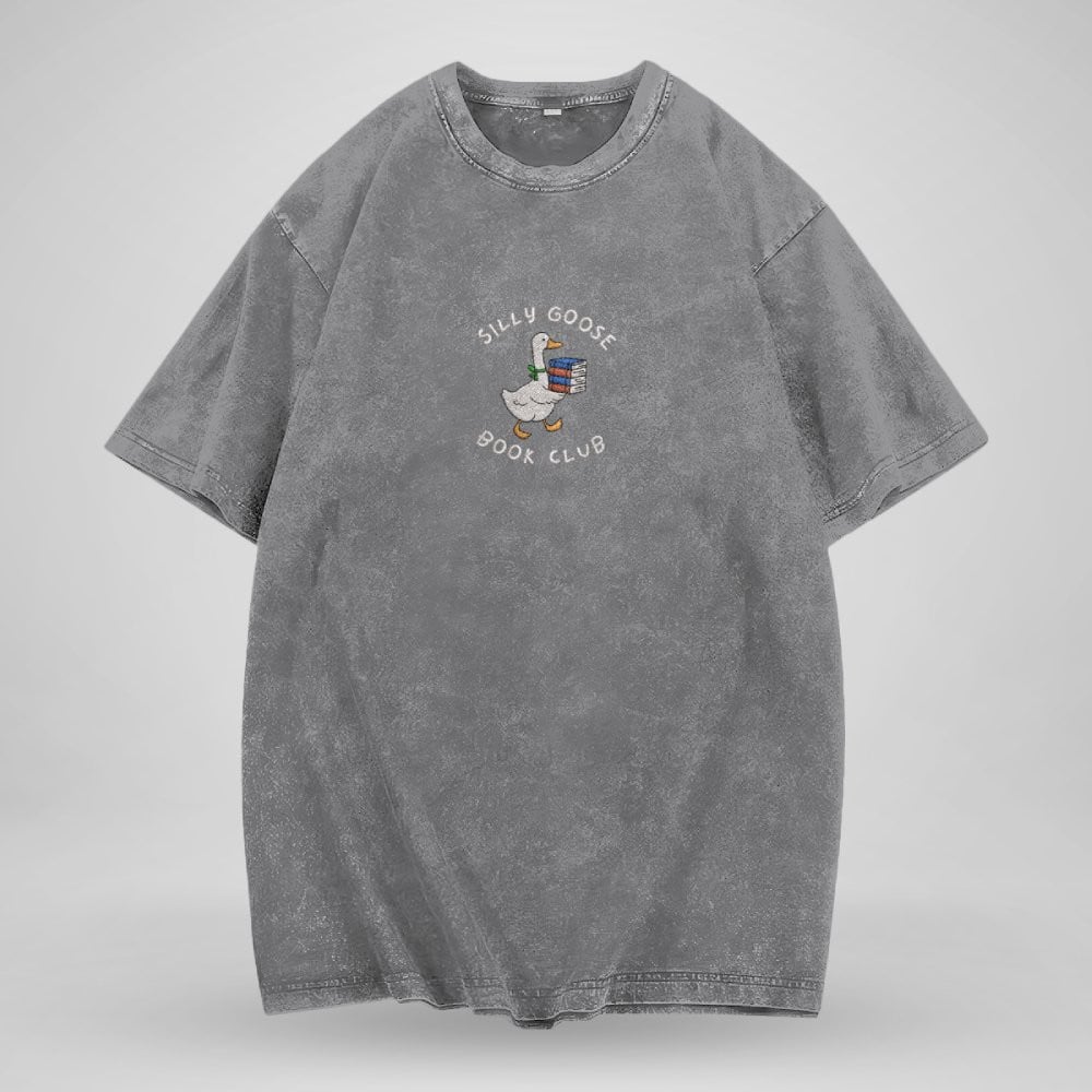Silly Goose Book Club Embroidered Washed Shirt For Book Lovers