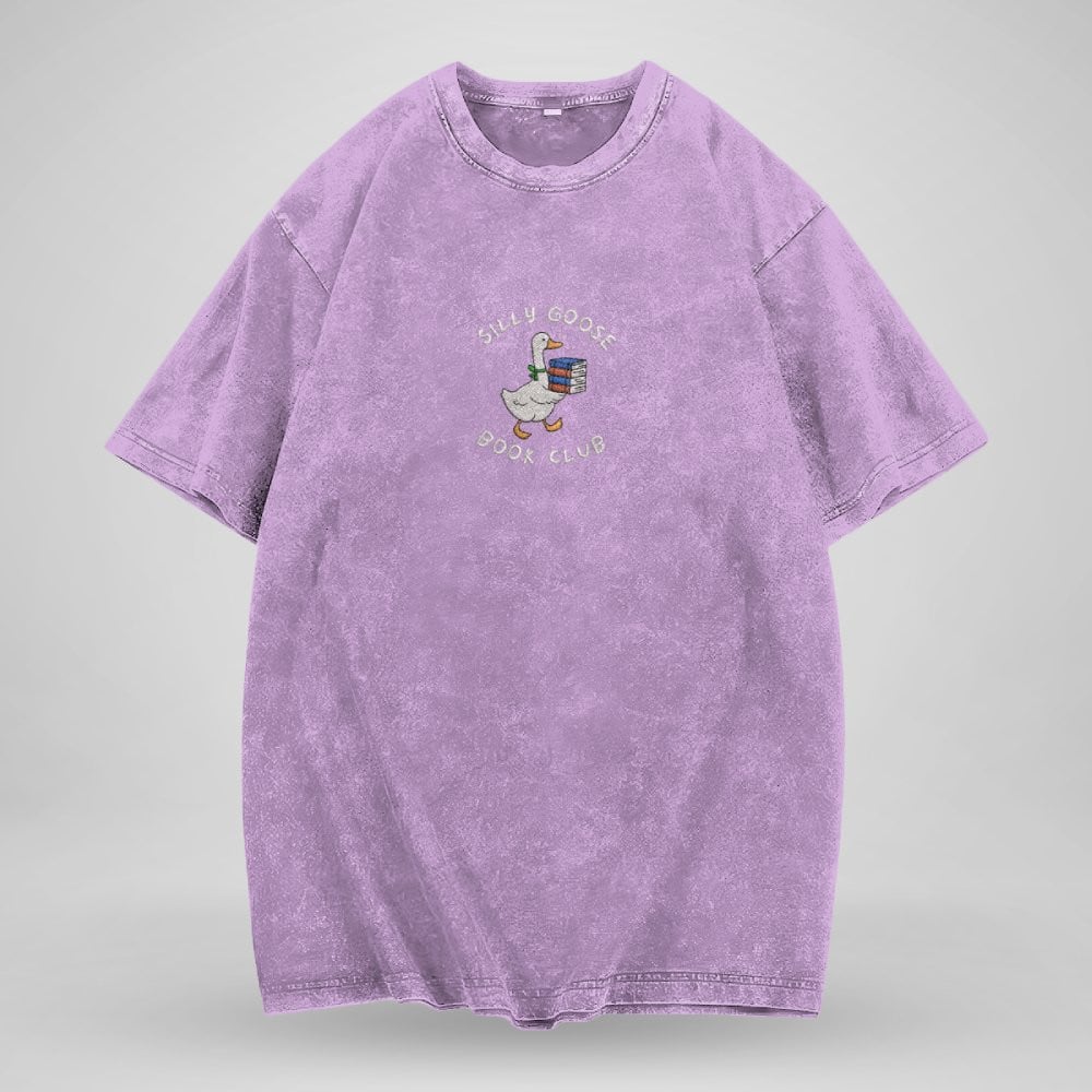 Silly Goose Book Club Embroidered Washed Shirt For Book Lovers