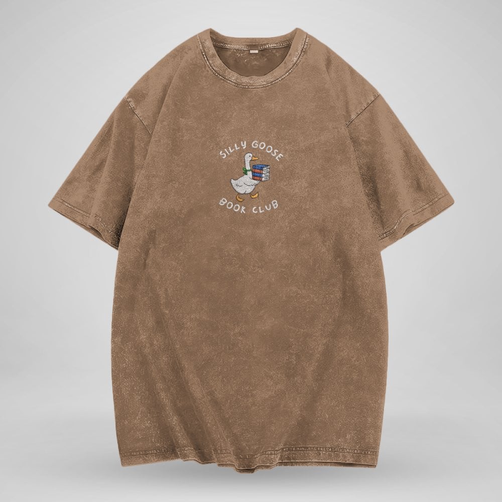 Silly Goose Book Club Embroidered Washed Shirt For Book Lovers