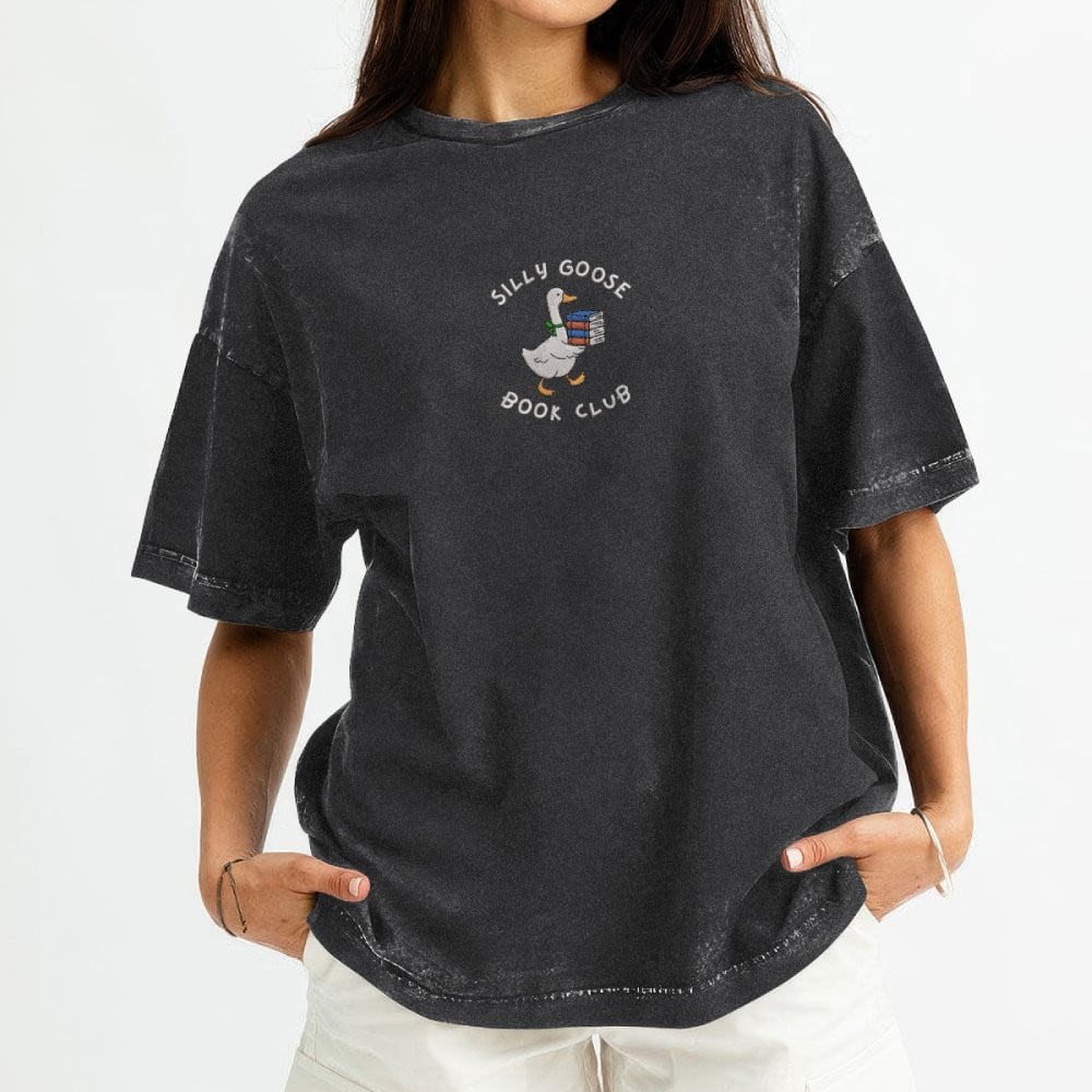 Silly Goose Book Club Embroidered Washed Shirt For Book Lovers