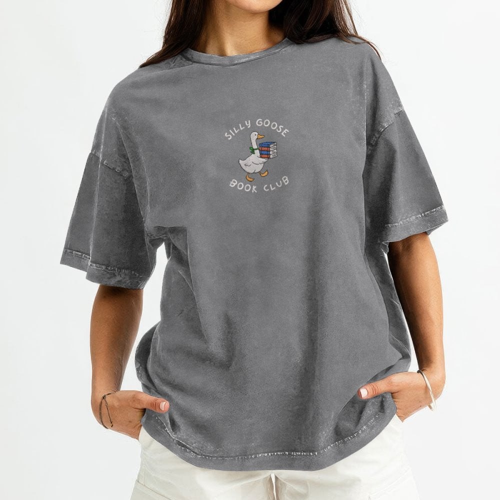 Silly Goose Book Club Embroidered Washed Shirt For Book Lovers