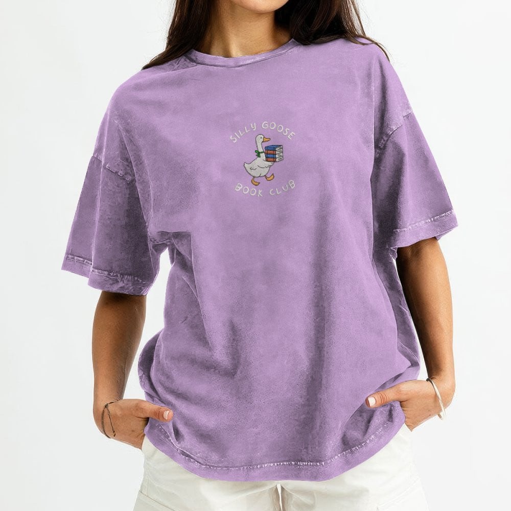 Silly Goose Book Club Embroidered Washed Shirt For Book Lovers
