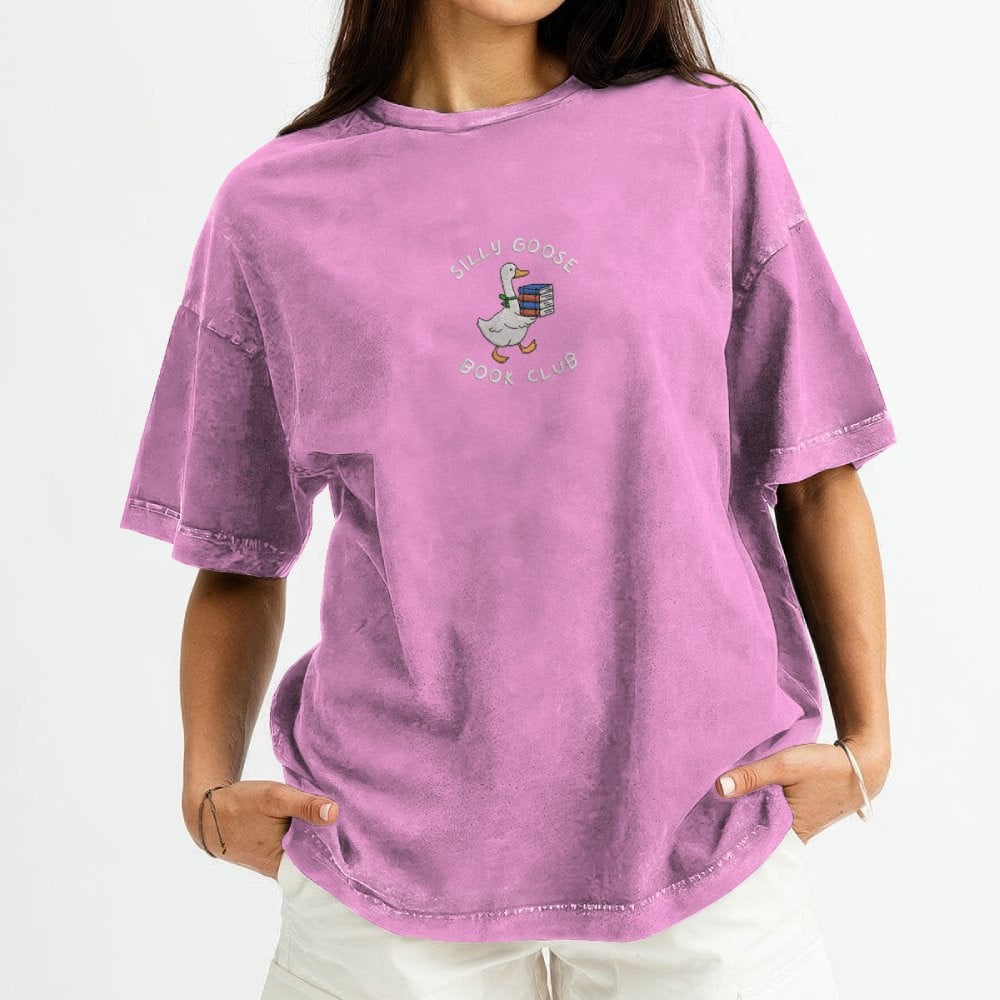 Silly Goose Book Club Embroidered Washed Shirt For Book Lovers