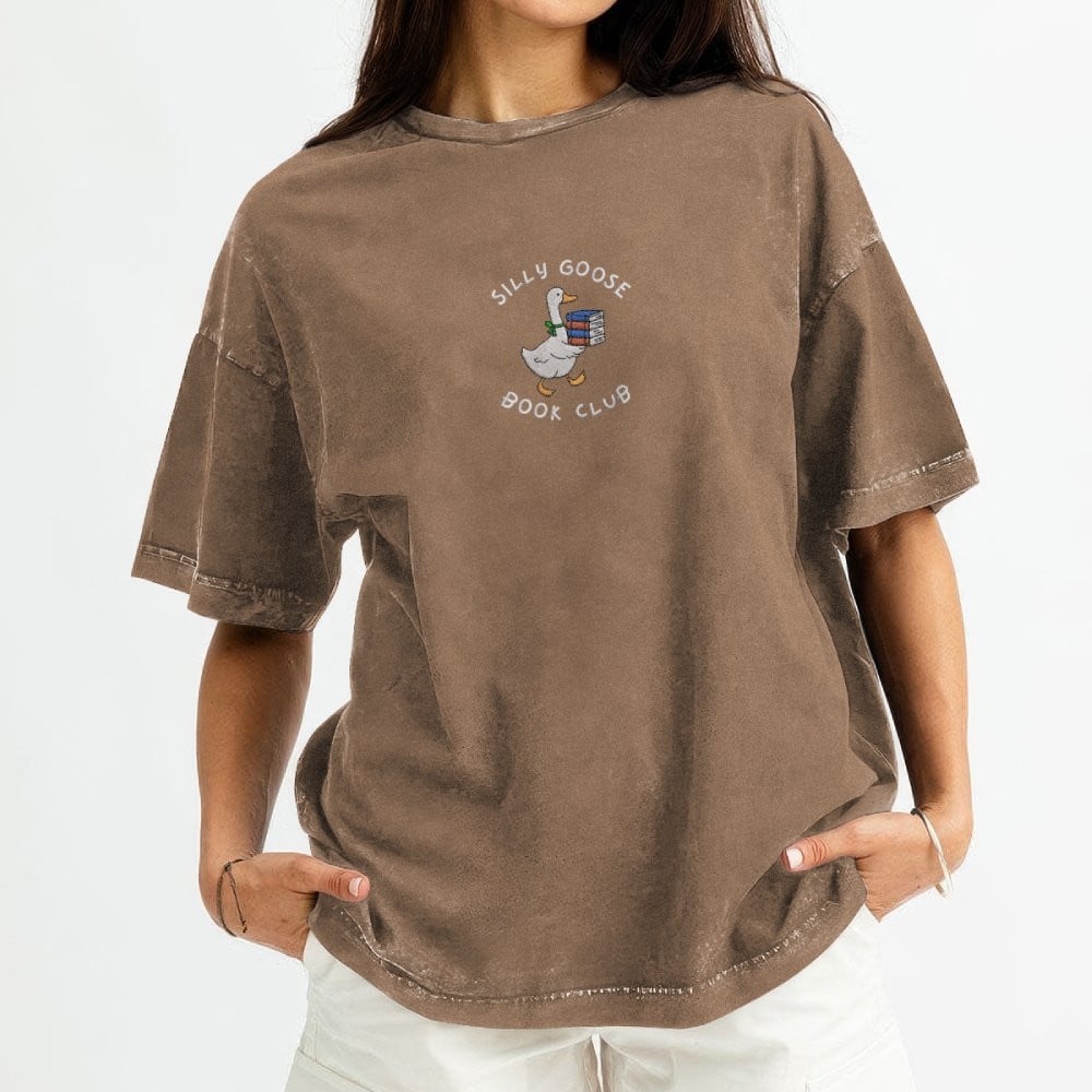 Silly Goose Book Club Embroidered Washed Shirt For Book Lovers