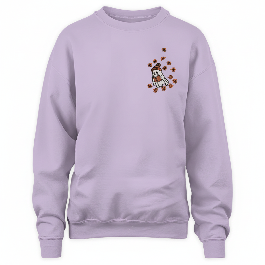Cute Ghost Reading In Autumn Embroidered Sweatshirt For Book Lovers