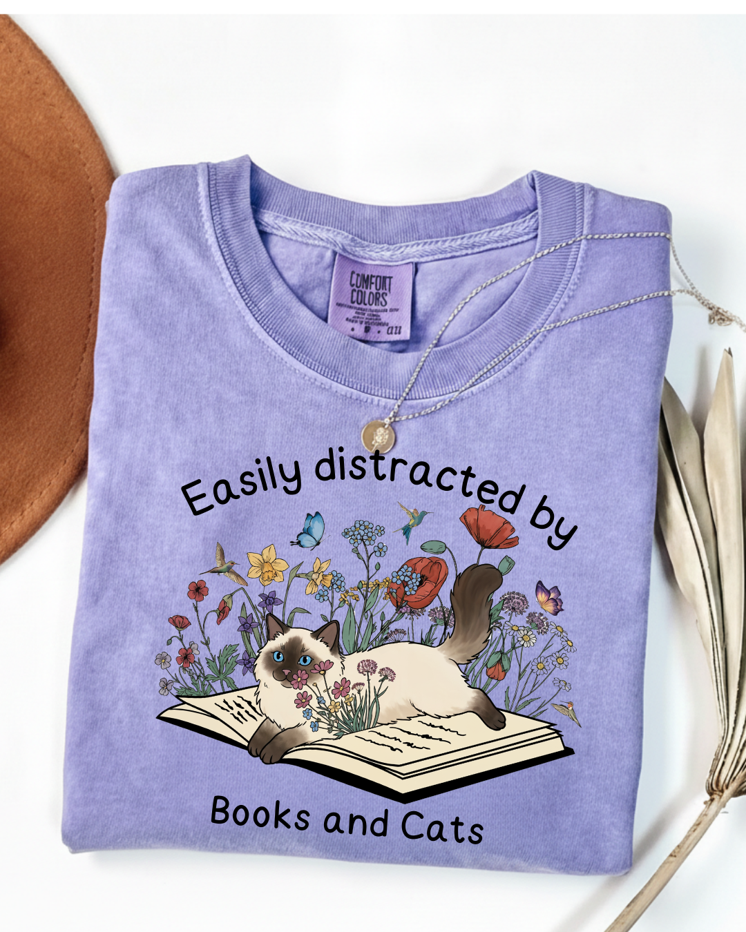 Easily Distracted By Books And Cats - BookCatEZ02 - Comfort Colors T-Shirt