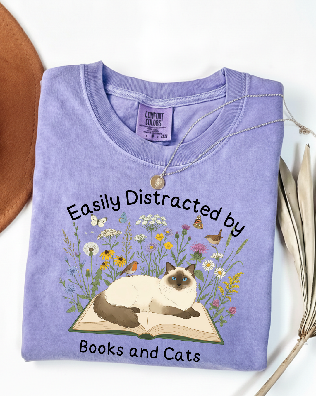 Easily Distracted By Books And Cats - BookCatEZ04 - Comfort Colors T-Shirt