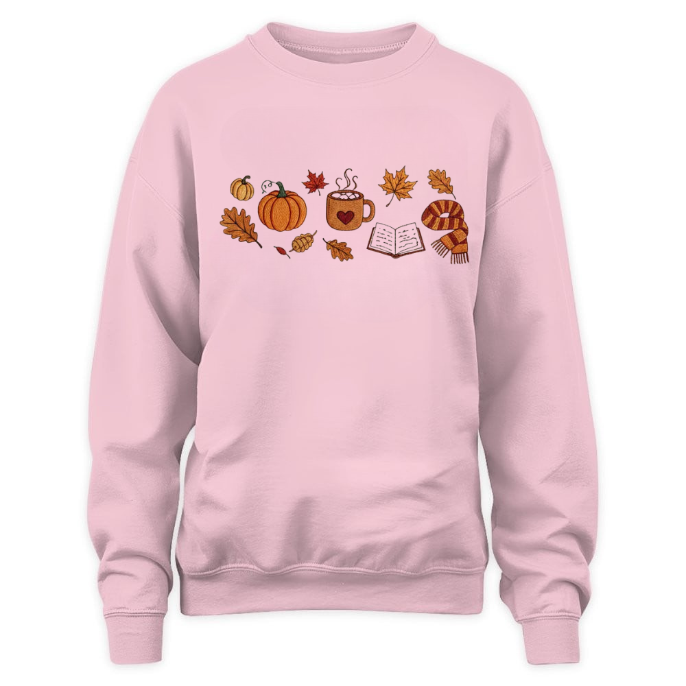 Books, Pumpkin Spice, Cozy Autumn Embroidered Sweatshirt For Book Lovers