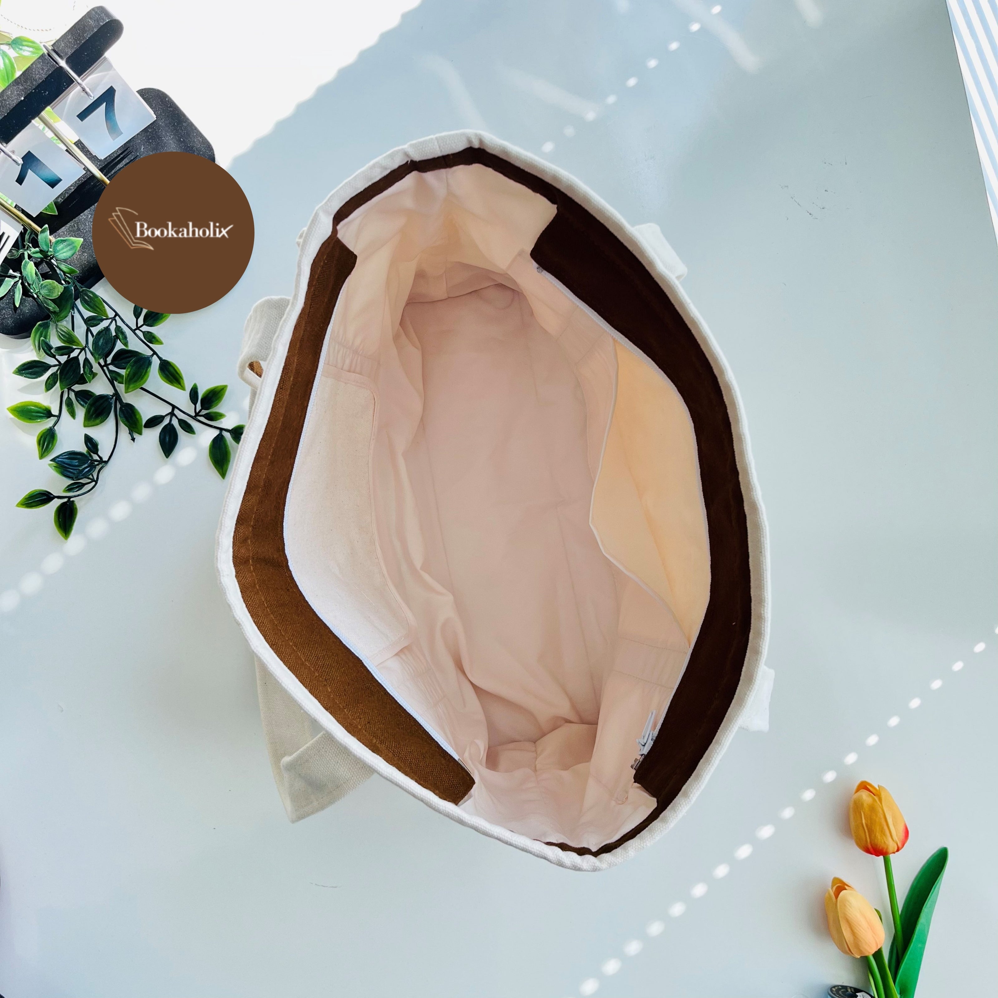 Cute Cat With Coffee And Book Embroidered Tote Bag For Book Lovers