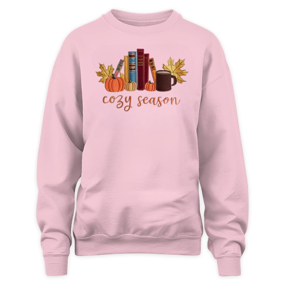Cozy Season With Books Embroidered Sweatshirt For Book Lovers