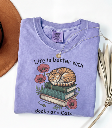 Life Is Better With Cats and Book - BookCat19 - Comfort Colors T-Shirt
