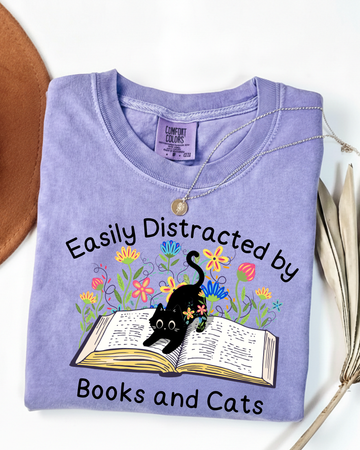 Easily Distracted By Books And Cats - BookCatEZ01 - Comfort Colors T-Shirt