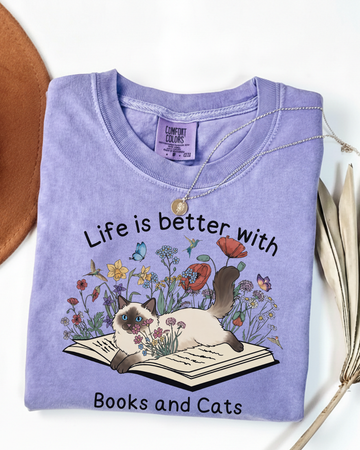 Life Better With Cats and Books - BookCat18 - Comfort Colors T-Shirt
