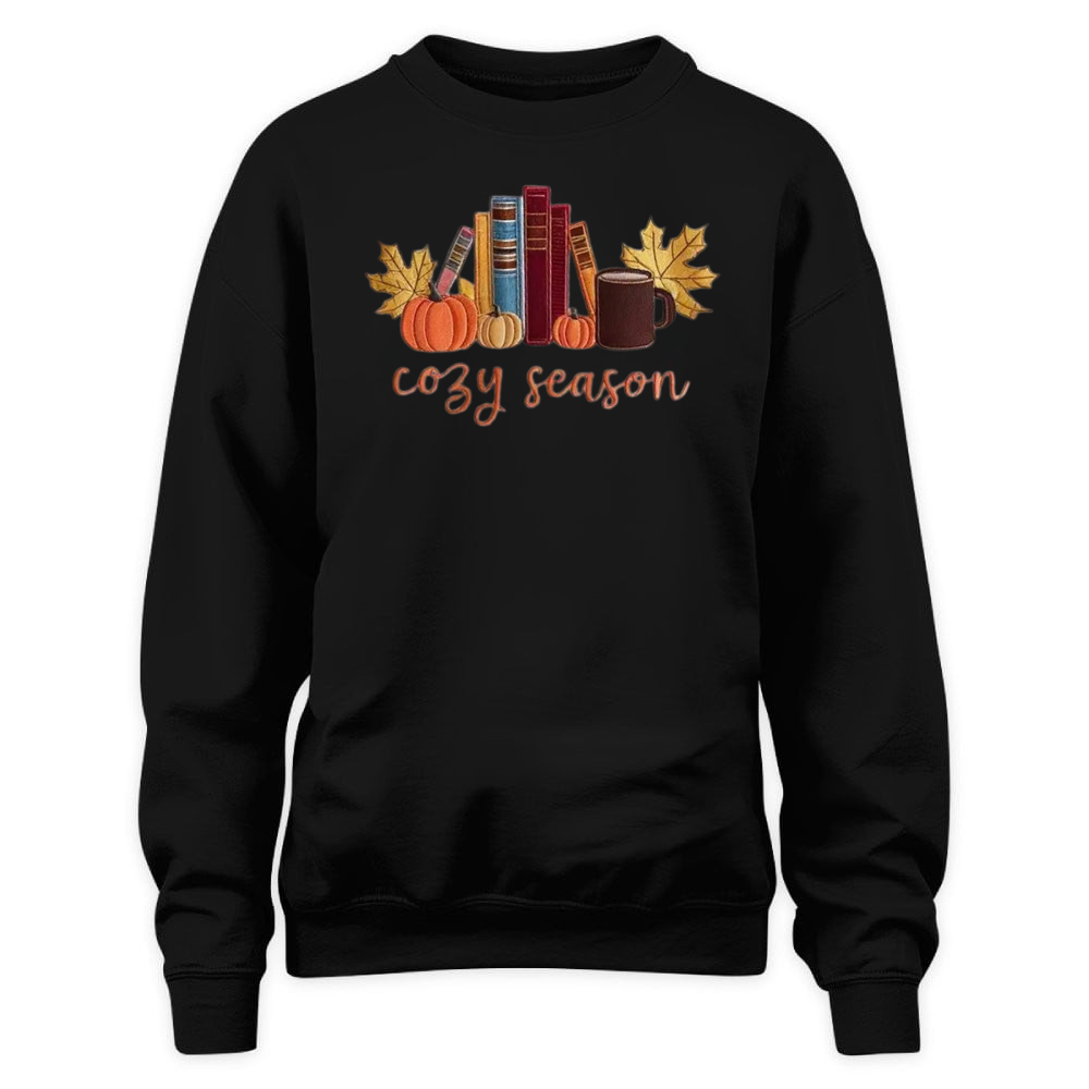 Cozy Season With Books Embroidered Sweatshirt For Book Lovers