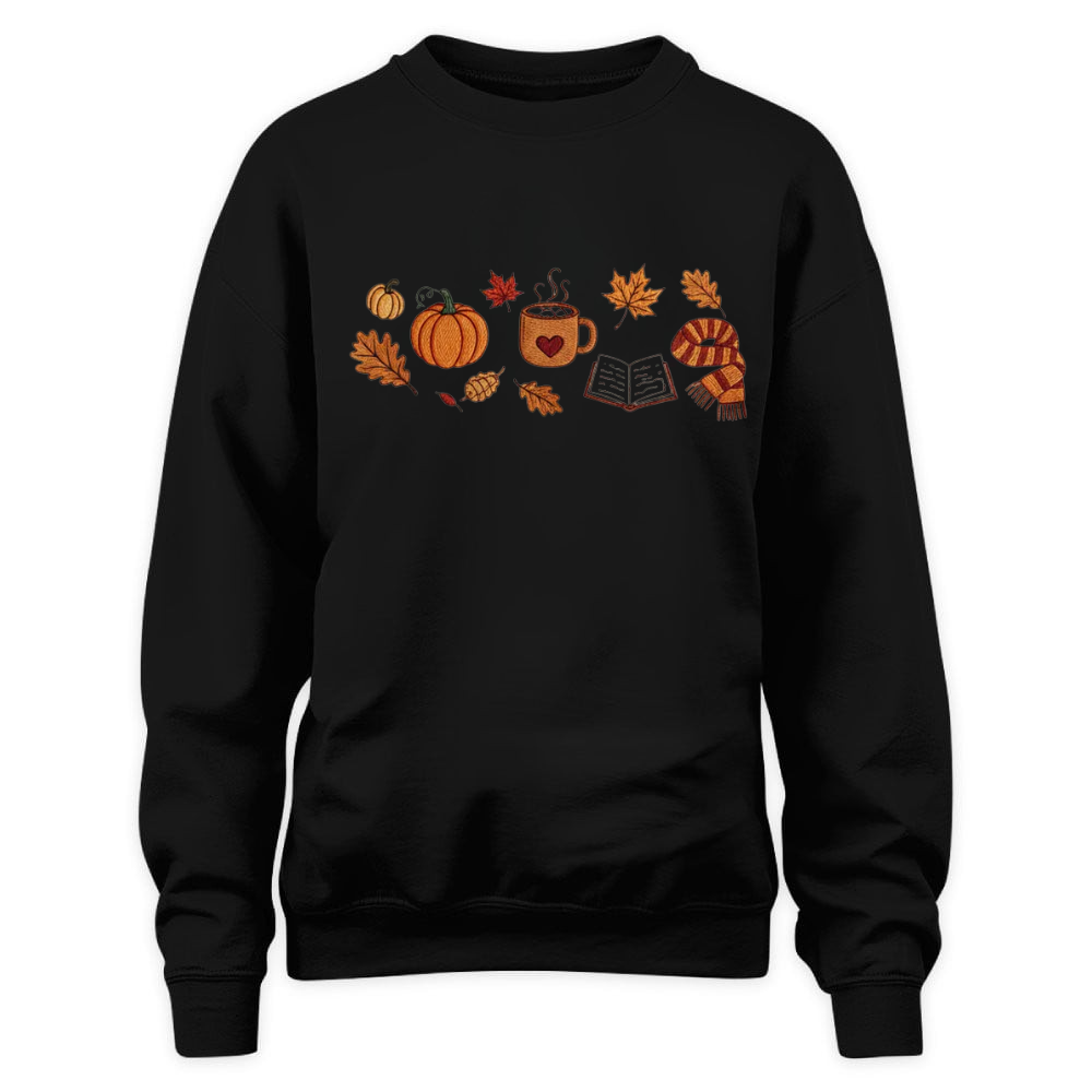 Books, Pumpkin Spice, Cozy Autumn Embroidered Sweatshirt For Book Lovers