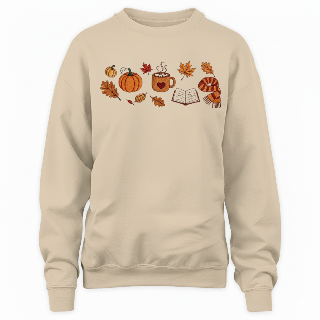 Books, Pumpkin Spice, Cozy Autumn Embroidered Sweatshirt For Book Lovers
