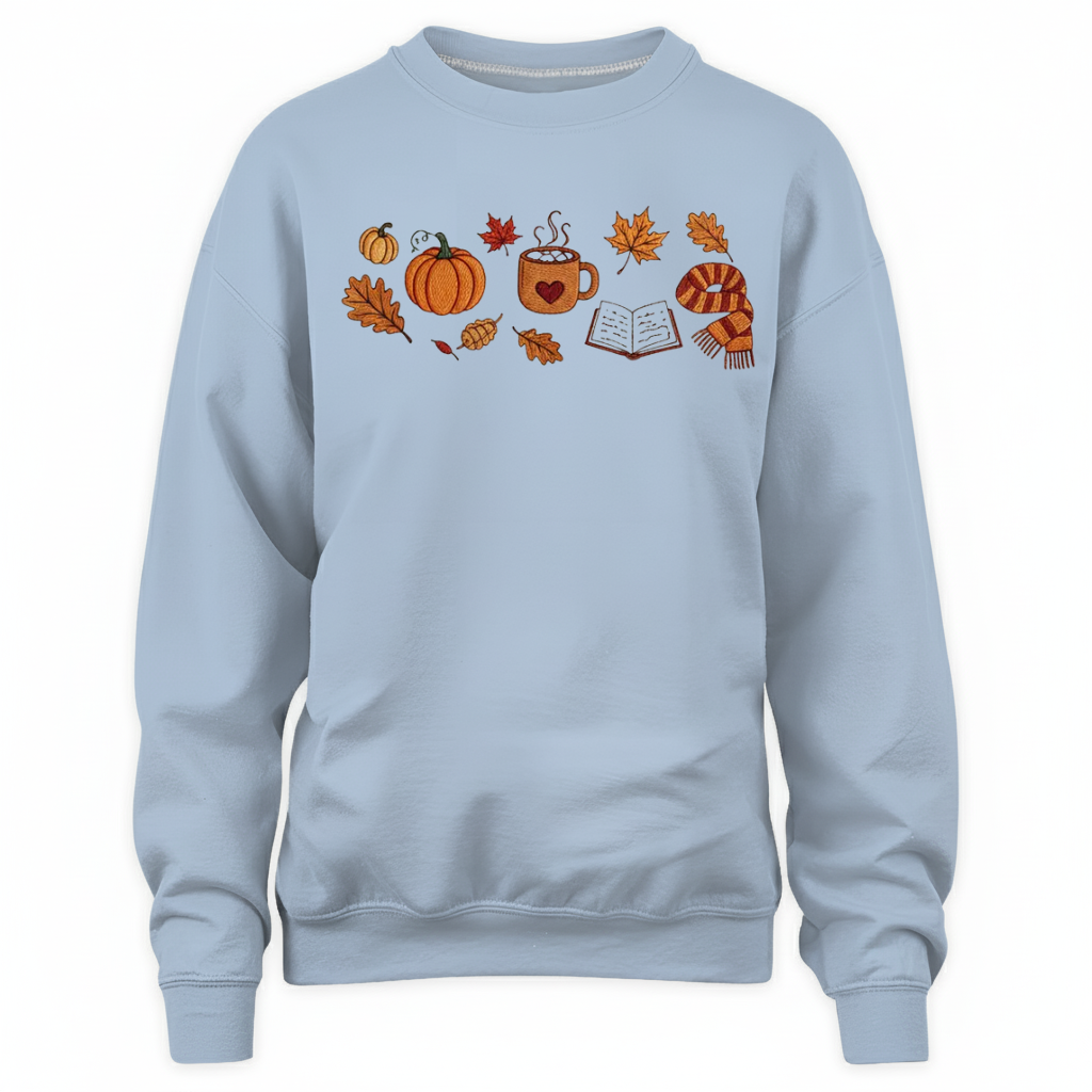 Books, Pumpkin Spice, Cozy Autumn Embroidered Sweatshirt For Book Lovers