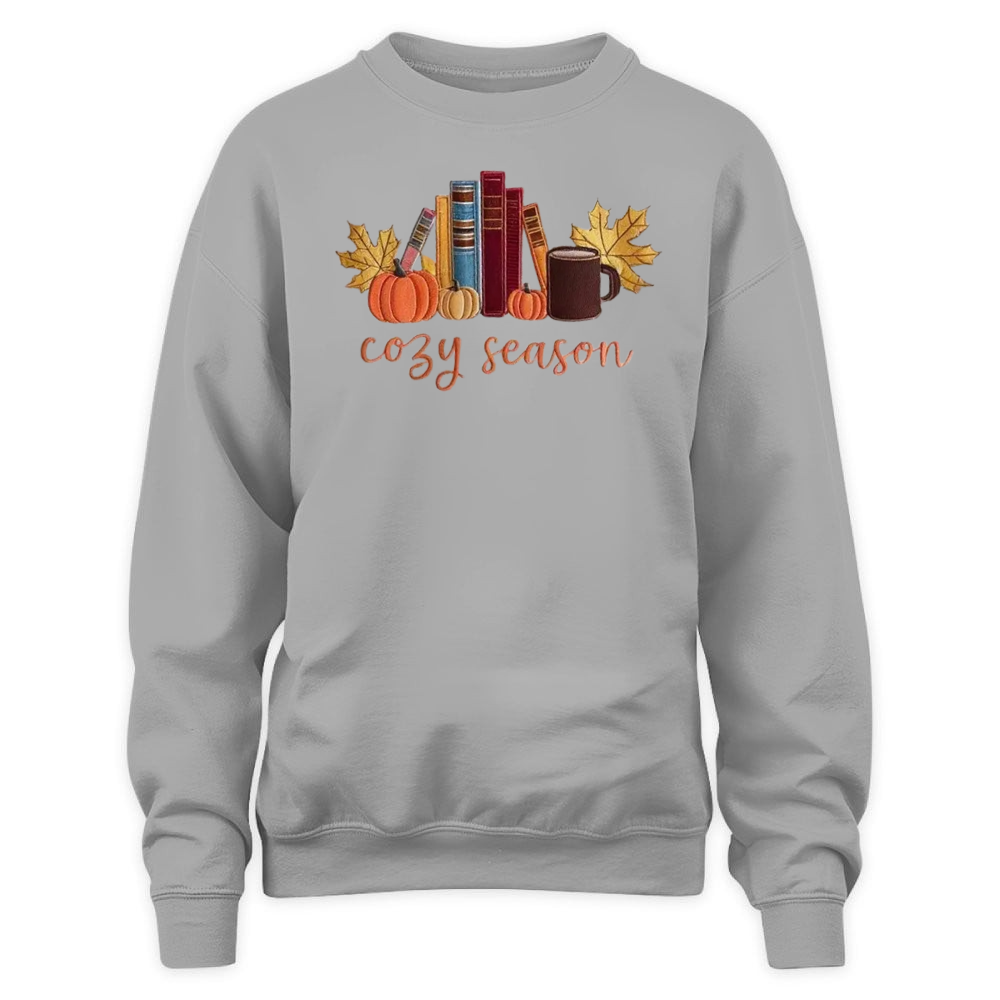 Cozy Season With Books Embroidered Sweatshirt For Book Lovers